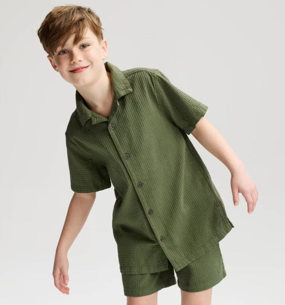 Cat & Jack - Boys - Set of Shorts & Button Down Shirt - Green - Size XXL Husky